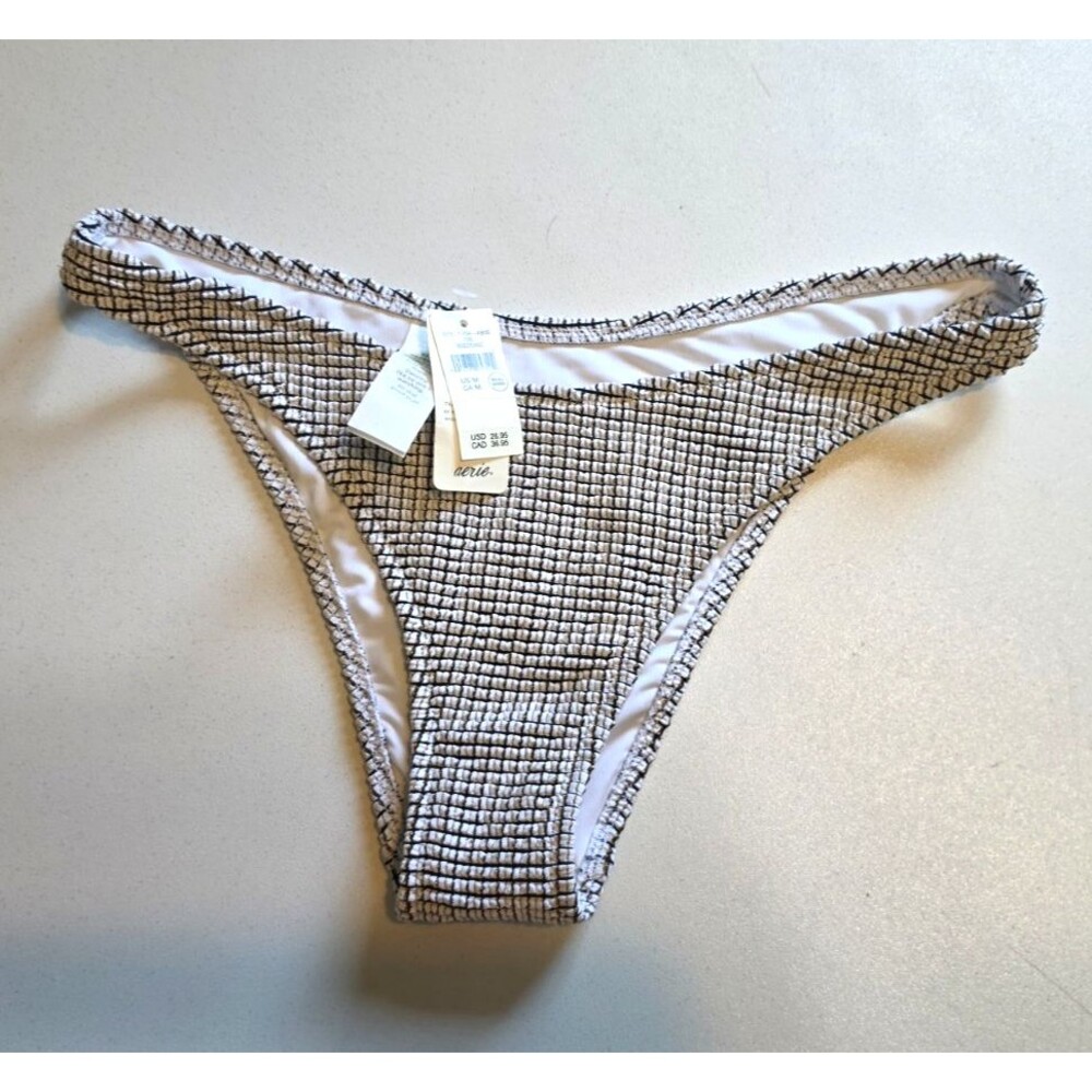 Aerie American Eagle Cheeky Black White Gold Texture M Bathing Suit Bottom New